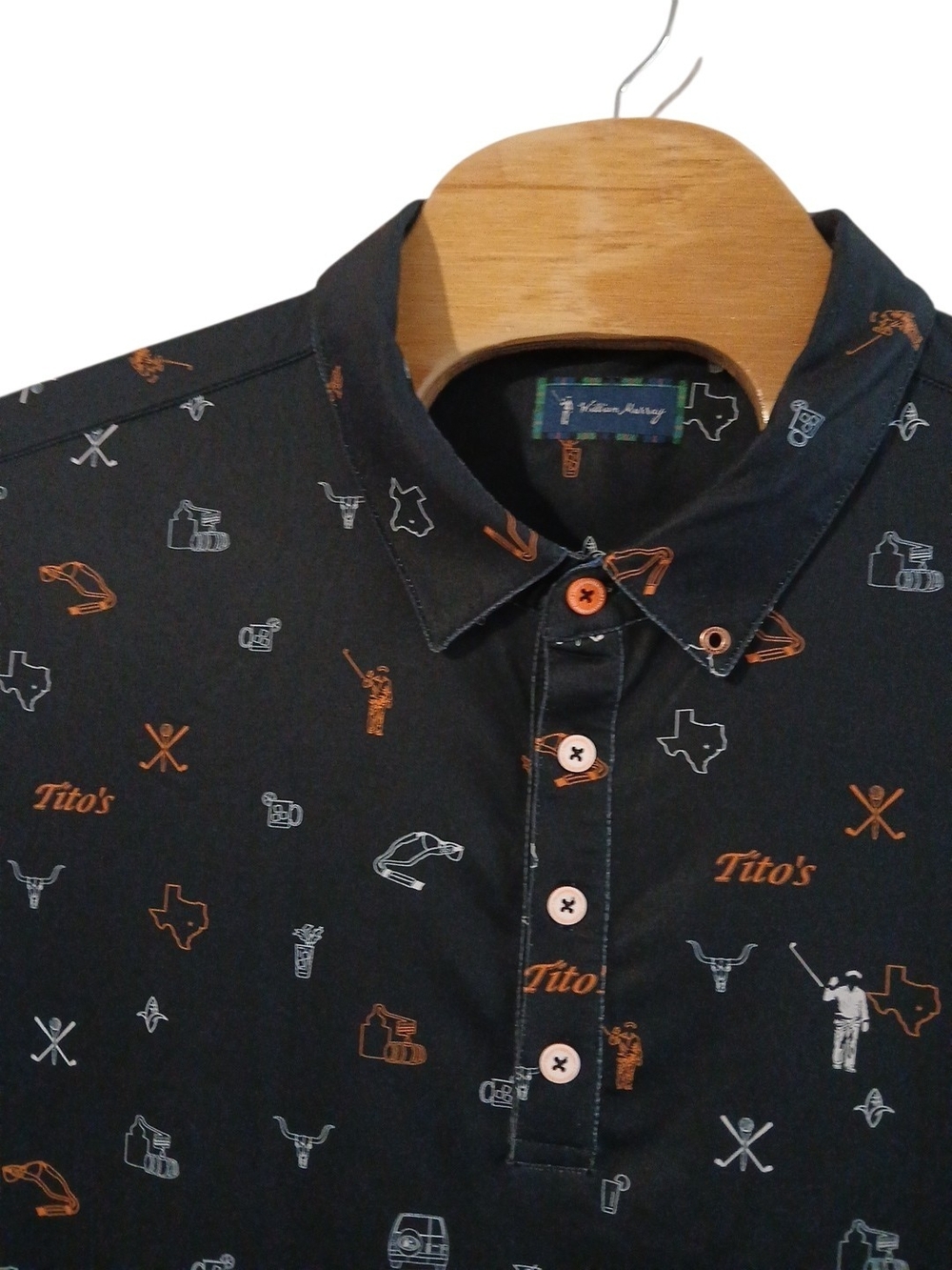 William Murray Golf Tito's Handmade Vodka Texas Print Polo Shirt XLarge